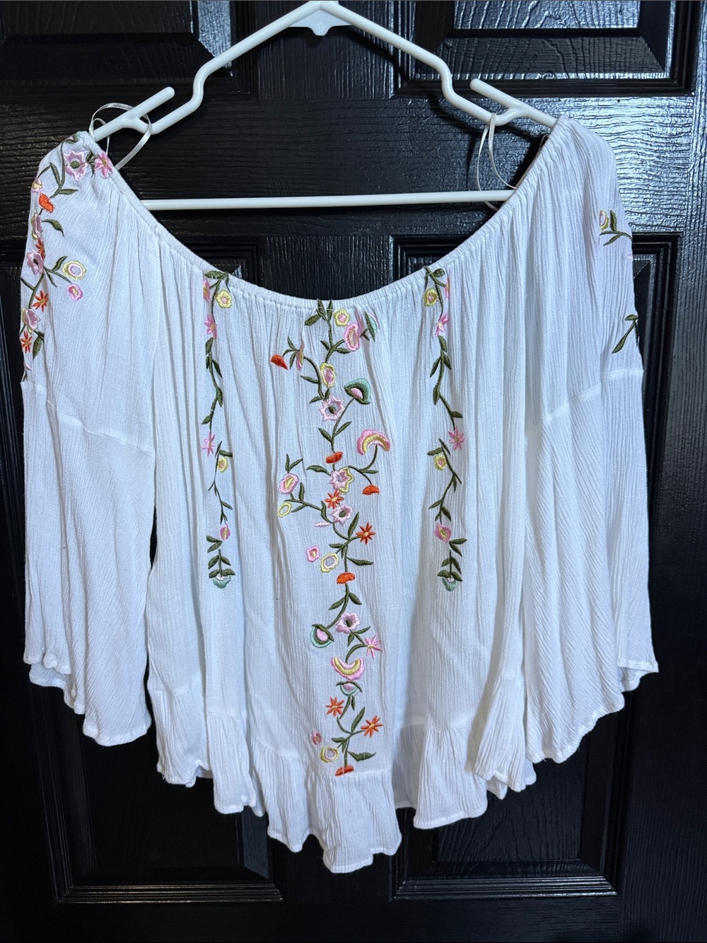 White Embroidered Off-Shoulder Womens Top